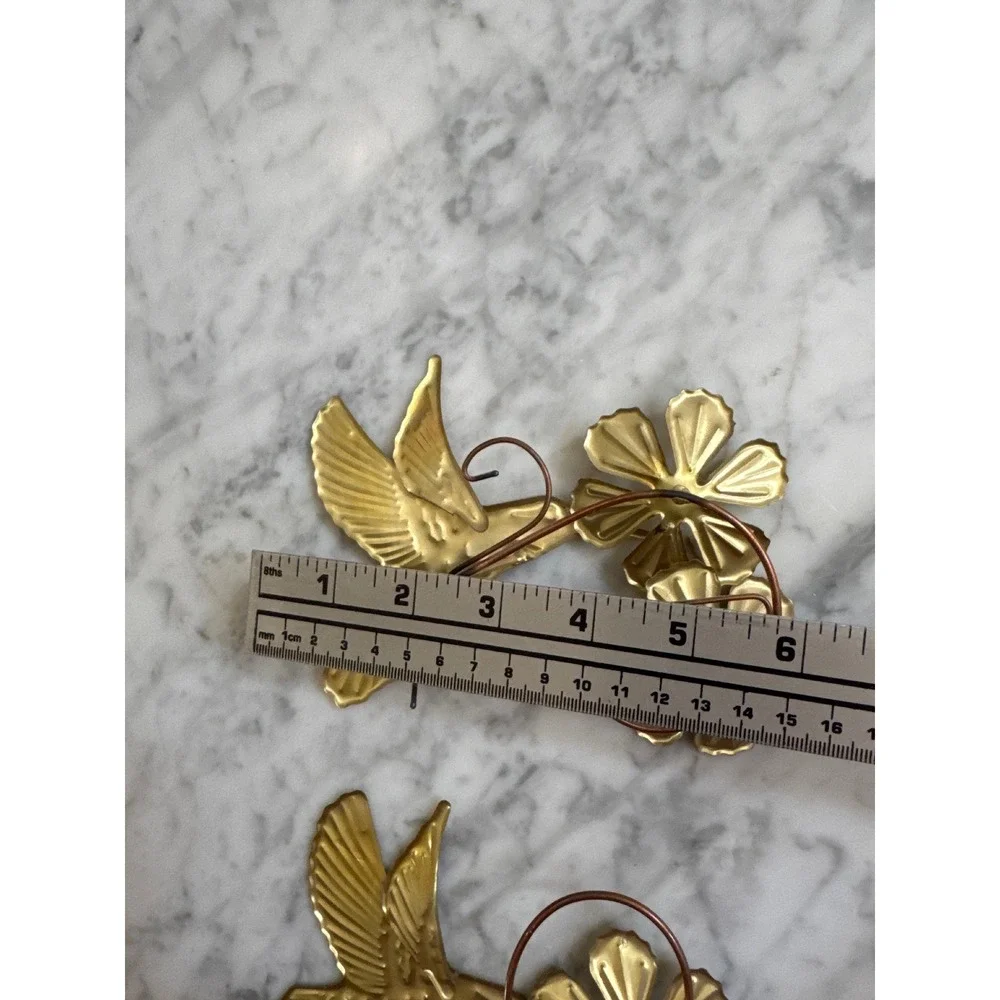 Vintage Brass Hummingbird Flower Wall Art Set Mid Century Gold Metal Decor 2pc